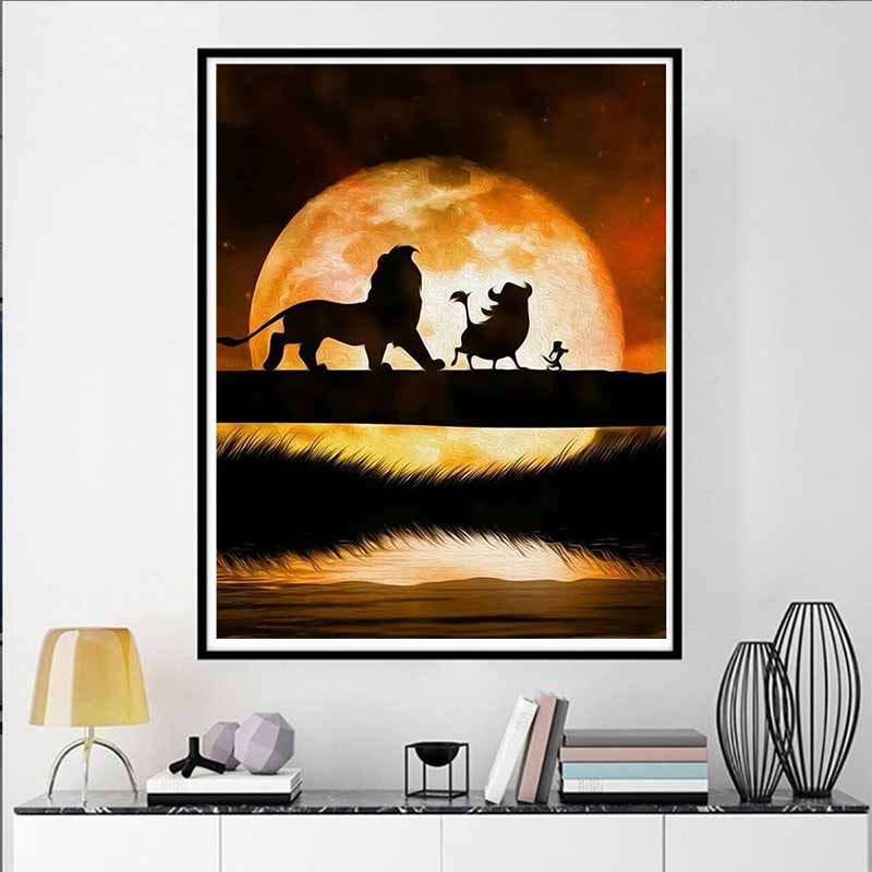 Disney Diamond Painting Timon Pumba and Simba Silhouette Artwork 5D Diamond Painting Art Embroidery Cross Stitch Room Decoration