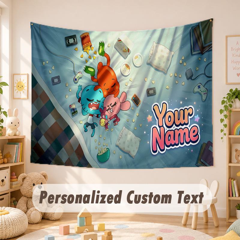 Arazzo con Testo Nome Personalizzato, Incredibile Mondo di Gumball Boho da Appendere al Muro, Arazzo Decorativo da Sfondo per Stanza
