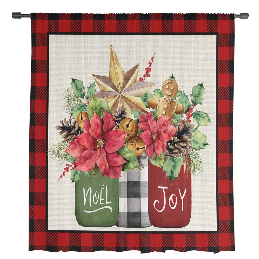Weihnachten Weihnachtsstern Blumen Beeren Fenster Tüll Vorhänge für Wohnzimmer Küche Weihnachten Home Decor Sheer Voile Vorhänge