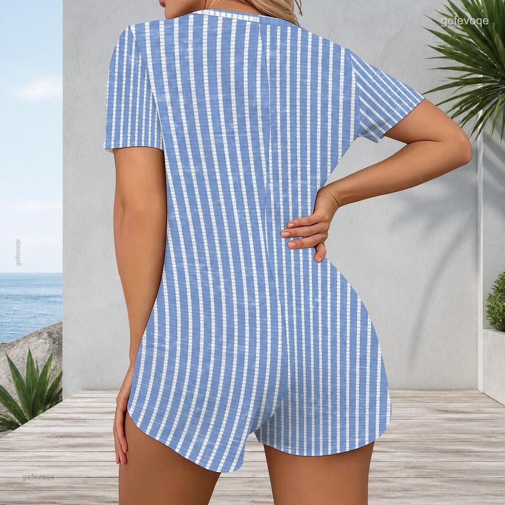 Women Plus Size Black Golden Printed V Neck Short Sleeve Fitted Short Romper