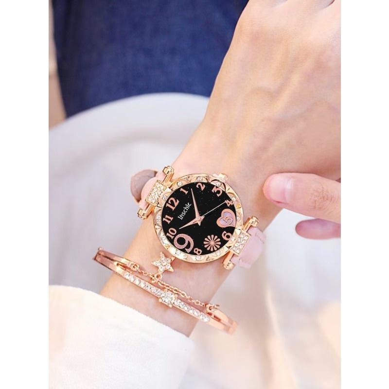 1 Stück Strass-Dekor Quarz Uhr & 1 Stück Armband