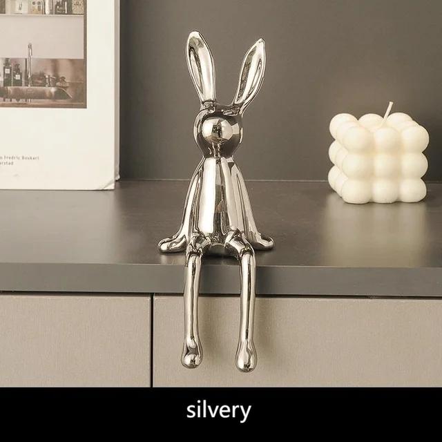 1 st Keramisk Långörad Sittande Kanin Rumsdekorationer Staty Lyxiga Heminredningstillbehör High-End Hemkonst Estetik