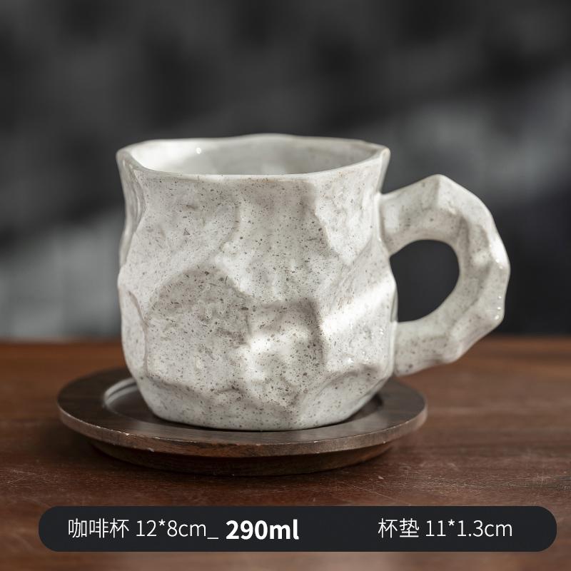 Coarse Pottery Coffee Cup Vintage Ceramic Mug with Disc Artistic Water Cup Oatmeal Breakfast Cups Milk Mug Afternoon Tea Cups