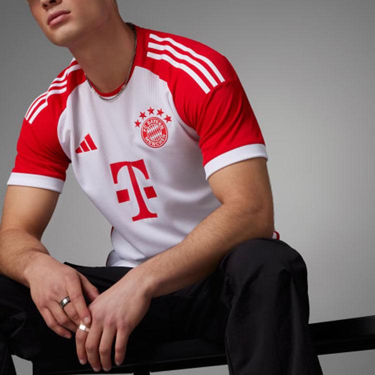 Adidas Bayern Munich Home Kit With Letter Logo Sports Short Sleeve Soccer Jersey Men Tops Red White IJ7442