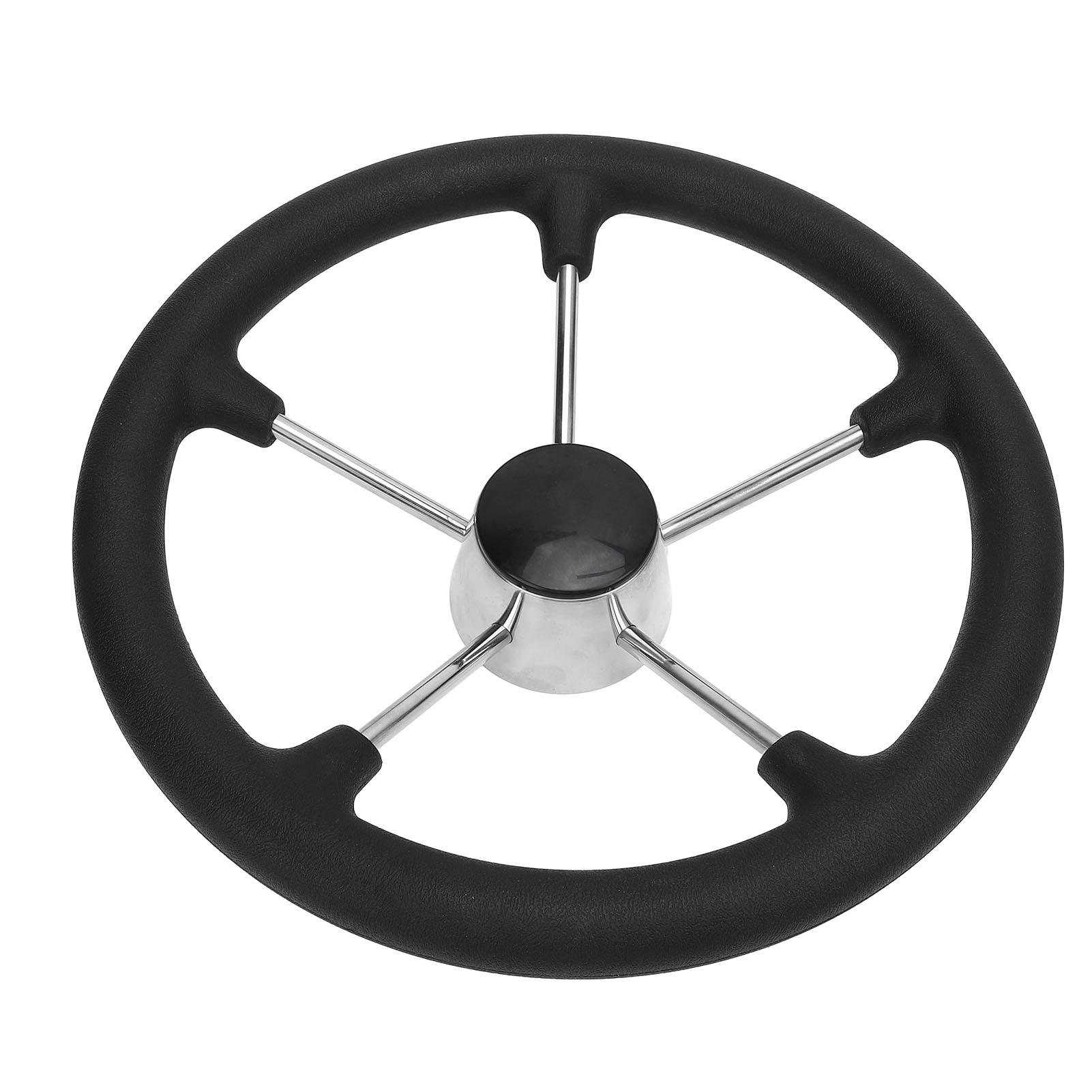 

14in Boat Steering Wheel 304 Stainless Steel Polished Foam Grip 5 Spoke 25 Deg Design for 3 4 Inch Tapered Shafts