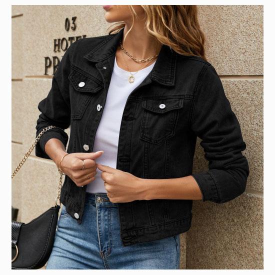 

Женская модная джинсовая куртка с тонкими лацканами S чёрный