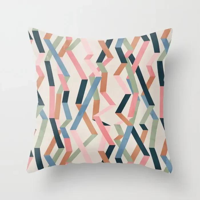 Home Decoration Abstract Geometric Sunset Rainbow Pink Pillowcase Bed Living Room Sofa Office Seat Cushion Cover