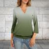 Women's 3/4 Sleeve Top Neck Hem V-Neck Summer Casual -Shirt Gradient Printed Top