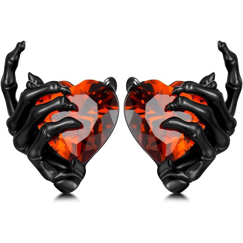

Simple Retro Women s Earring Dark Series Halloween Ghost Hand Love Studded with Diamonds Trend Piercing Jewelry чорний