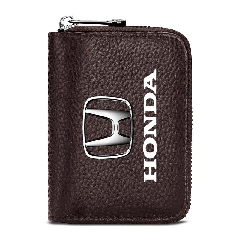 

XR Car New Honda Leather Car Driver s License ID Card Bank Card Wallet Emblem Car Accessories For Honda Accord CRV HRV Fit Jaz коричневий