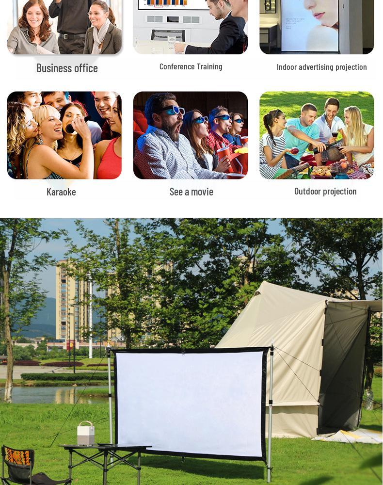 Punch-Free Wall-Mounted Outdoor Camping Projector Screen, High-Definition, 84-120 Inch
