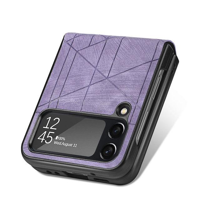 

Для Samsung Z Flip 4 5g Противоскользящий складной кожаный чехол для Samsung Galaxy Z Flip4 Flip 4 Zflip4 Защитная сумка для телефона с защитой от падения for Samsung Z Flip 4 фиолетовый