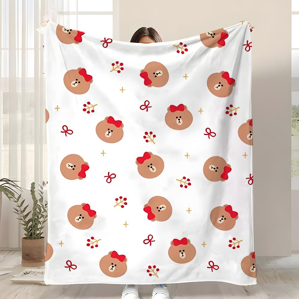 B-Brown Bear and C-Cony Throw Kid-Friendly Flannel Throw Blanket Soft Warm Anti-Static Washable All Season