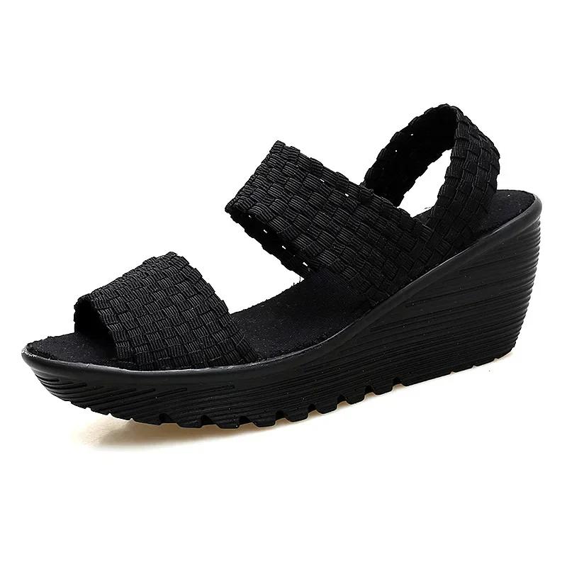 Keilabsatz-Plateau-Websandalen Mode Peep Toe Bequem Atmungsaktiv Mama-Schuhe Damen Casual Dicke Sohle Sandalias Mujer 2024