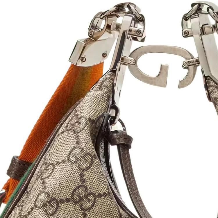 Gucci Attache Palladium Hardware Canvas Leather Trim Dumpling Bag Women Handbags 699409-96GRN-4091