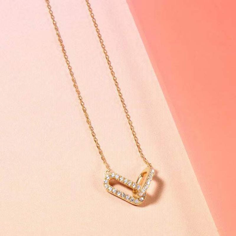 

New 925 Sterling Silver Shiny Rectangle Double Zircon Circle CZ Zirconia Necklaces Pendants Gift For Girl Choker NK232