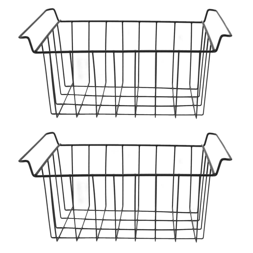 2 Pcs   Wire Storage Basket PE Coated Hanging Rack   Bin Black for Refrigerator Shelves