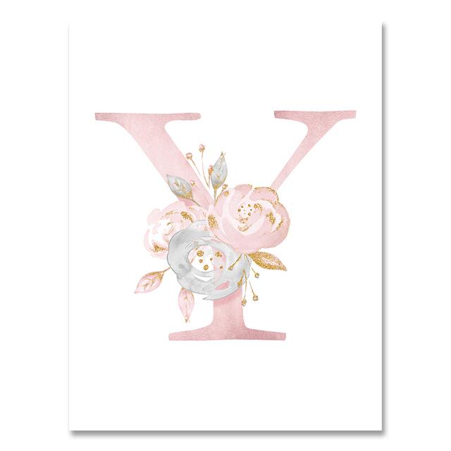 Personalized Poster Baby Name Custom Canvas Painting Nursery Prints Pink Flowers Wall Art Pictures For Girls Room Decoration No Frame