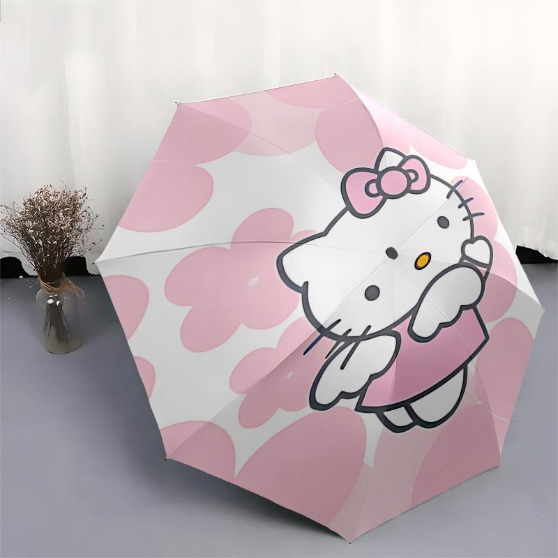 1pc Hello Kitty Pink Flower Pattern Automatic Opening/Closing Umbrella - Portable Three-Fold Design with 8-Bone Iron Frame, Outdoor, Gift for Fans, Tr