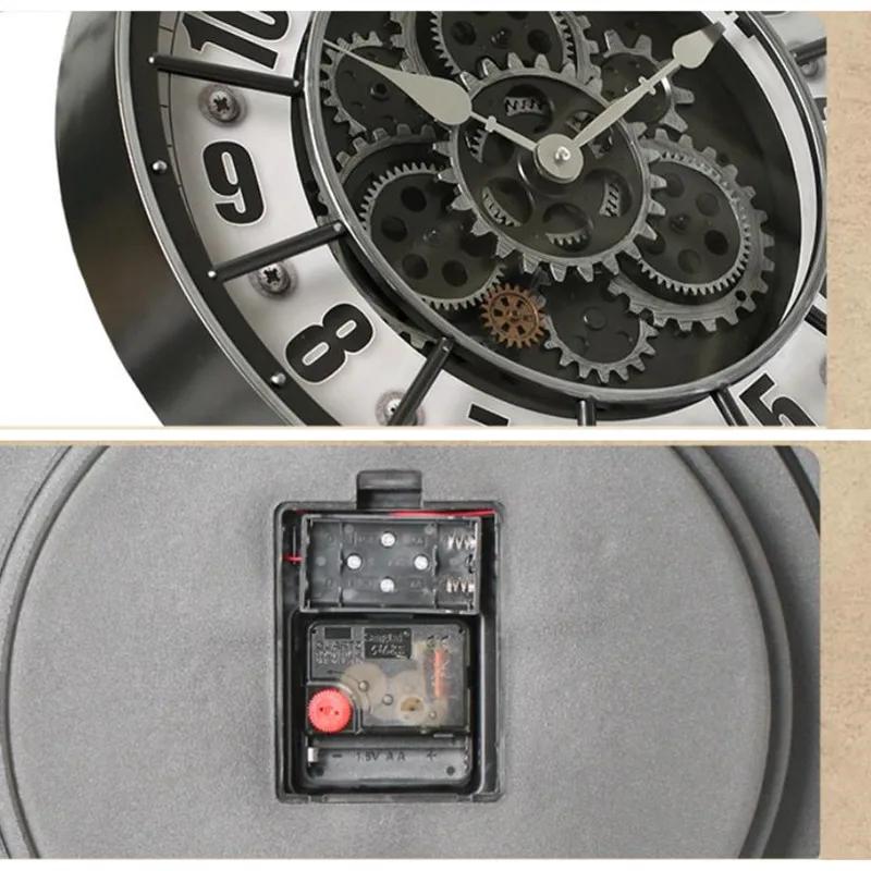 Quality Vintage Iron Wall Clock 3D Gear Rotating Wall Clock Circular Industrial Style Design Home Decoration Silent Art Clock