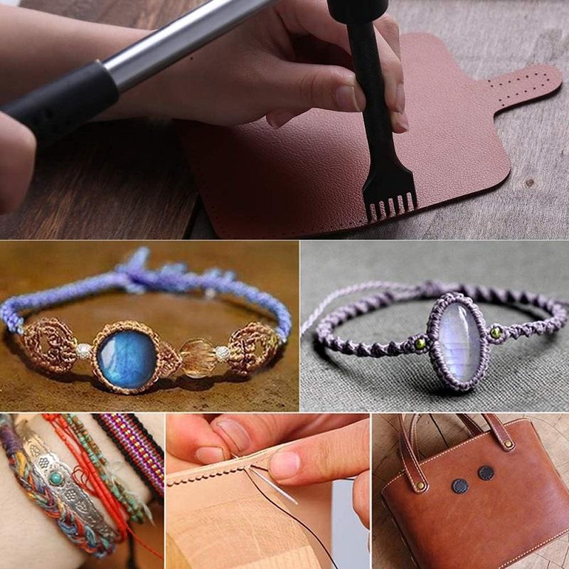 Leather Starter Working Tool Set Leather DIY Tool with Groover Leather Thread Leather Hole Punch for Leather Craft Tool Set