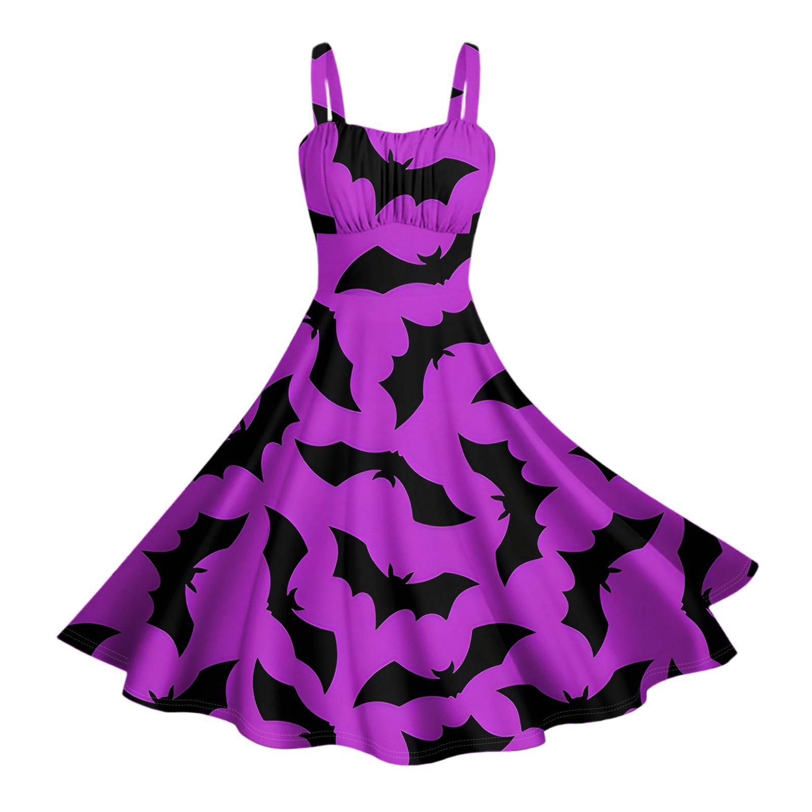 

Женские винтажные платья без рукавов, плиссированные, в стиле пэчворк, милые, с А-силуэтом, с принтами на Хэллоуин L фиолетовый
