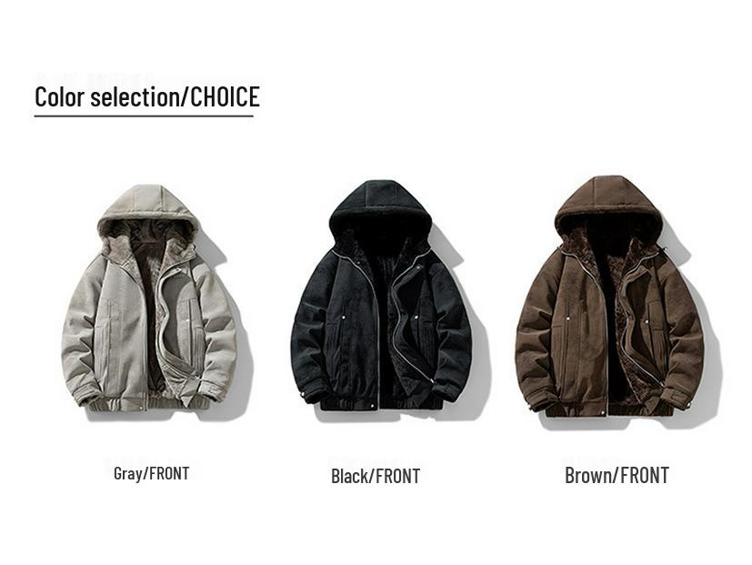 2025 Winter Men's Hooded Cotton Jacket with Faux Rabbit Fur: Thick, Warm, Double-Sided, and Loose-Fit
