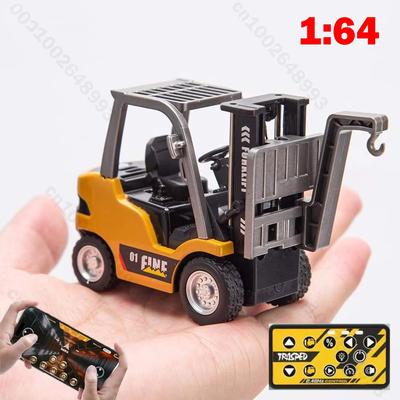 RC Forklift Truck Toys 1/64 Alloy Engineering Construction Vehicles Model Sound Light Collection Forklift Decoration Toy for Kid