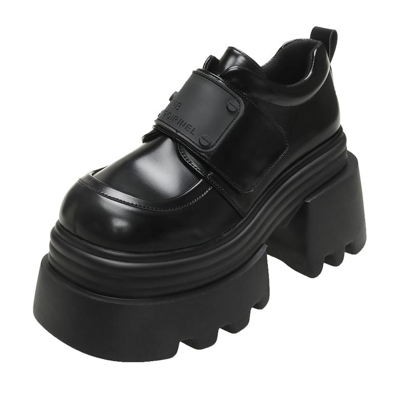 

Модная женская обувь на высокой платформе 10 см, 2025, новые весенние каблуки, массивные кроссовки, женские лоферы на липучках, обувь для ходьбы, женская 34 чёрный