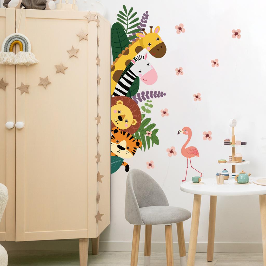 Little Animals Flowers Wall Sticker Kids Room Living Room Wall Decoration Self-Adhesive Home Decor