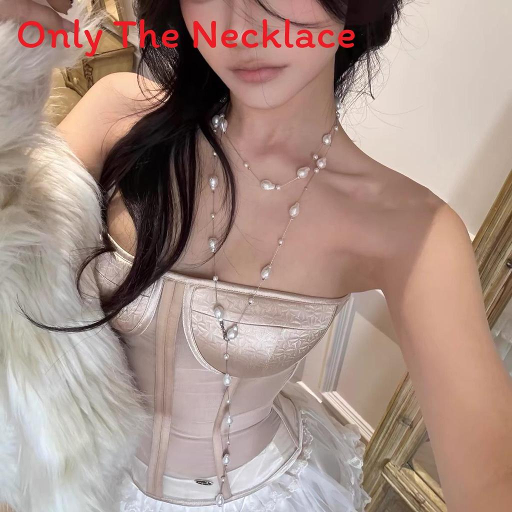 Long Starry Pearl Necklace For Women With Geometric Titanium Chain For Elegant Occasions