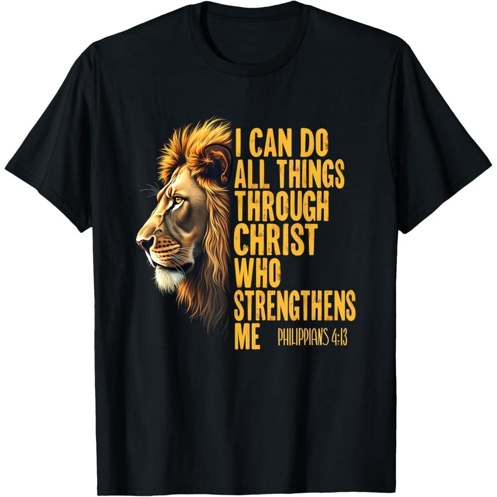 Philippians 4:13 Religious Lion Strengthens Christian 0HALDO T-Shirt S чёрный