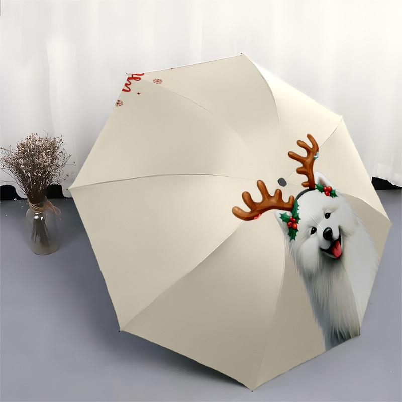 1pc Christmas Dog with Antlers Umbrella with Plastic Handle,Suitable for All Seasons Home Travel Outdoor UmbrellaDD231