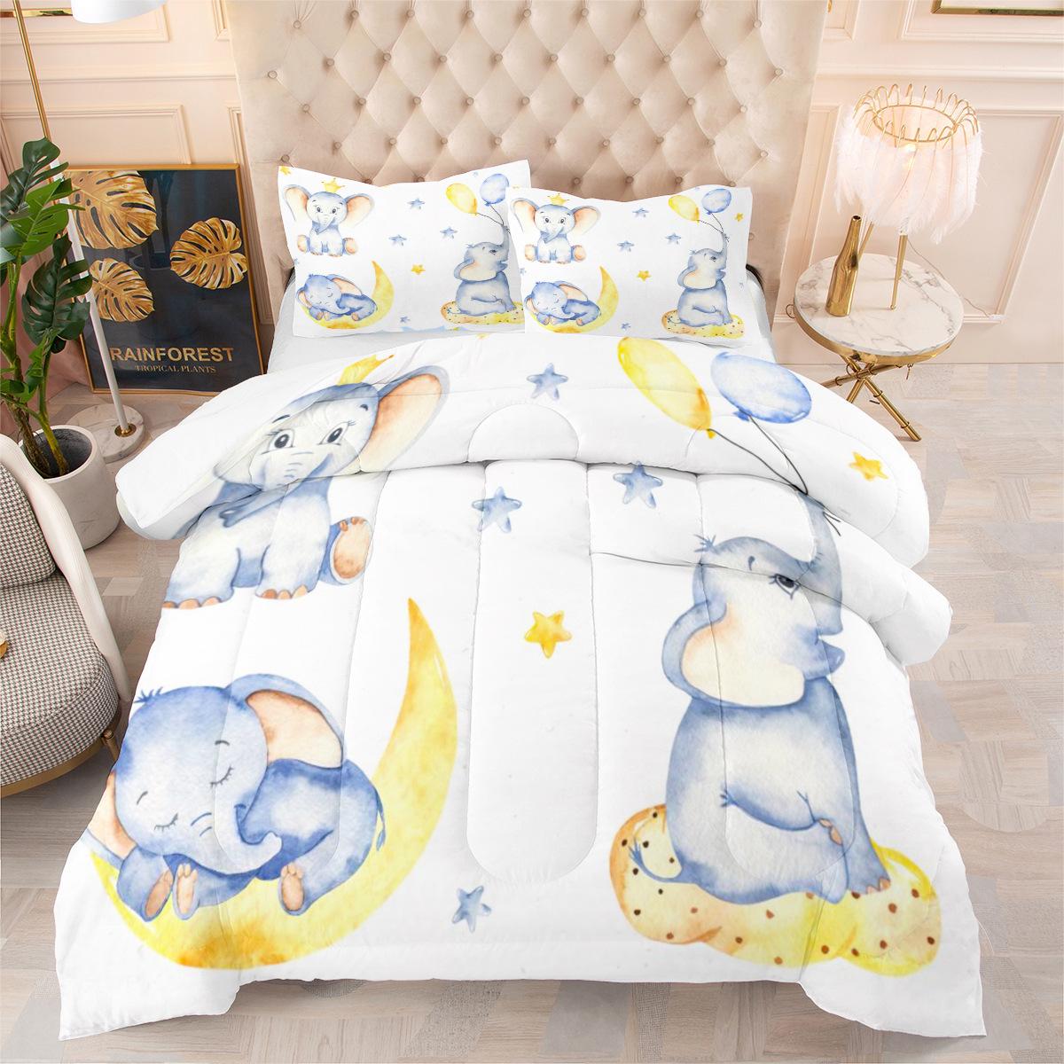 Hand-painted Animal Quilt Three-piece Bedding Set - Digital Print 3d Microfiber Comforter Set 172*218cm