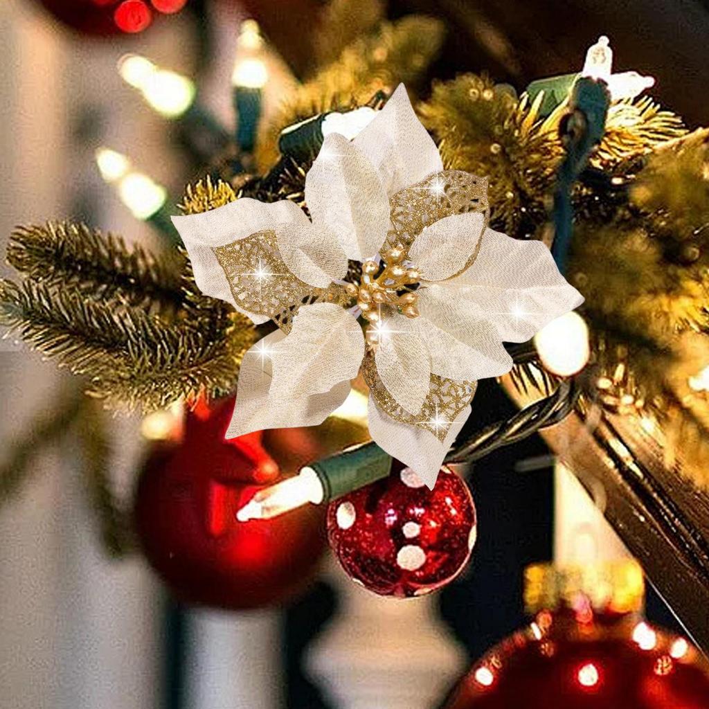 24pcs Artificial Flowers Decoration Gold Flowers Christmas Tree Ornaments Christmas Tree Wreaths Garland Decor For New Year
