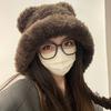 Fashion Cute Bear Ears Winter Hat Woolen Ear Protection Bucket Hat Plush Cold-Proof Cycling Cap For Women