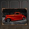 Vintage 1937 Hot Rod Classic Car Metal Wall Art Plaque    Retro Tin Sign with Hot Rods Graffiti Durable Iron Easy To Hang
