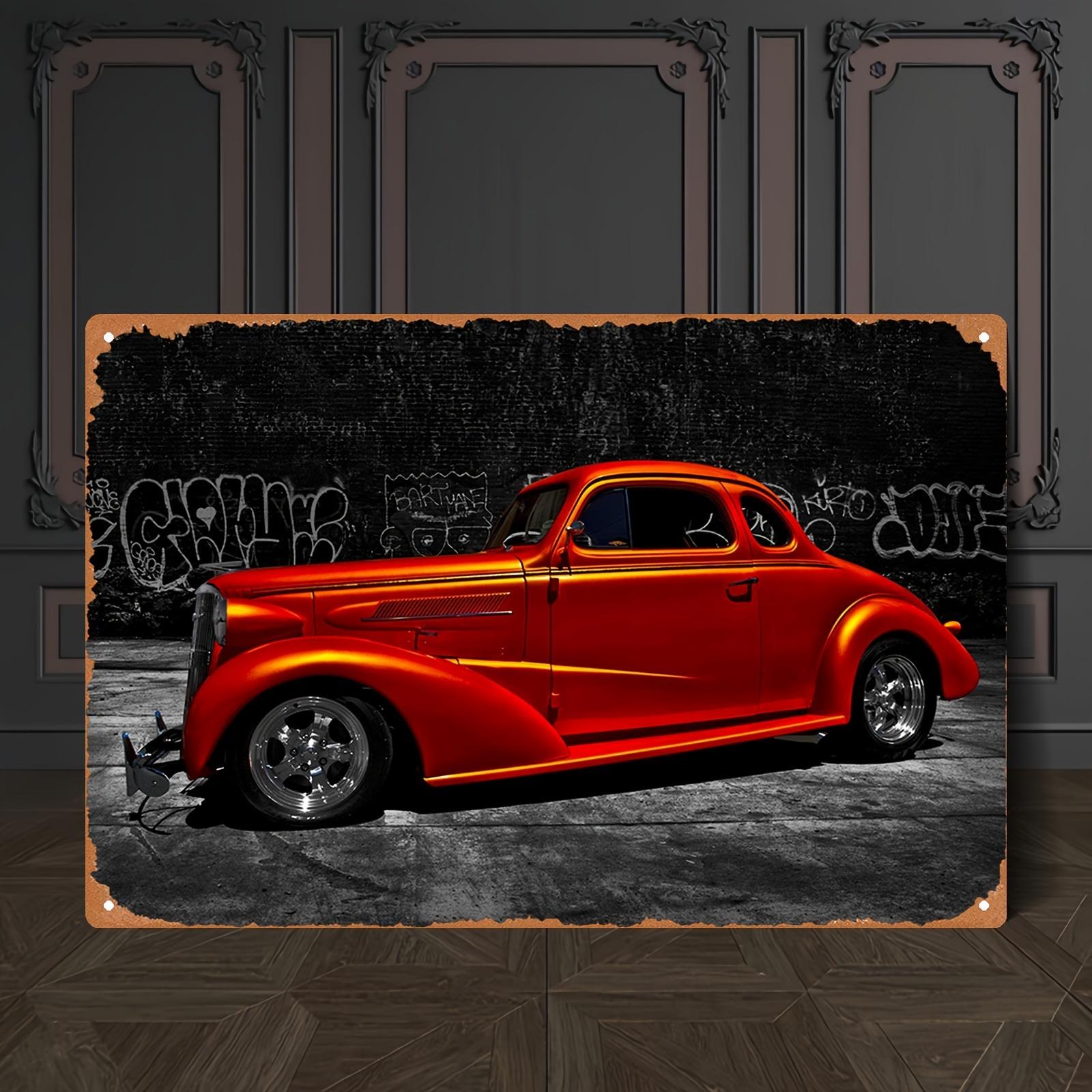 

Vintage 1937 Hot Rod Classic Car Metal Wall Art Plaque Retro Tin Sign with Hot Rods Graffiti Durable Iron Easy to Hang 20x30cm（7.8x11.8inch）