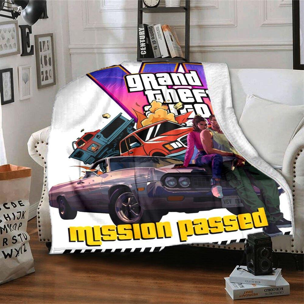 

1 шт. М яка фланелева ковдра Grand Theft Auto з дизайнерським принтом. Затишна ковдра для будь-якої пори року, ідеальна для дивана, ліжка, офісу 80x120cm