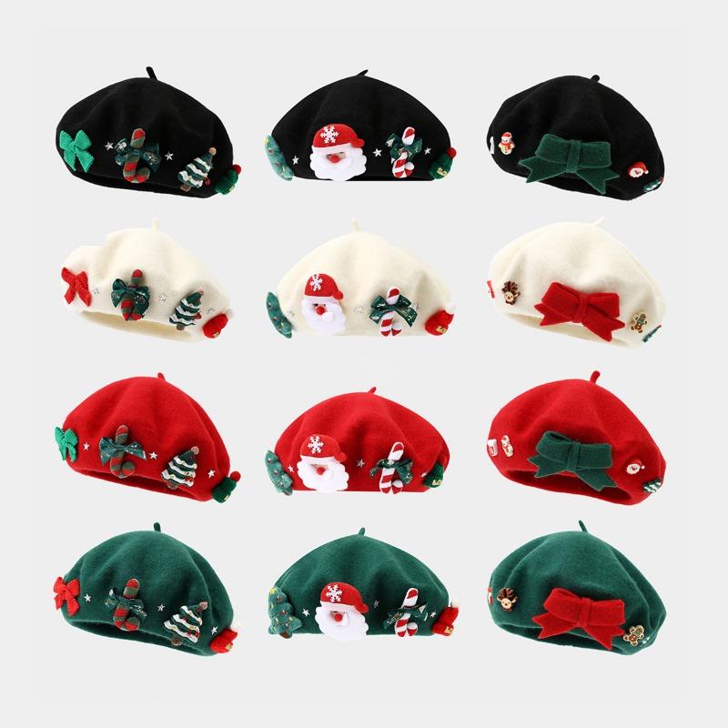 Women S Christmas Style Beret Bow Decorated Winter Autumn Warm Hat