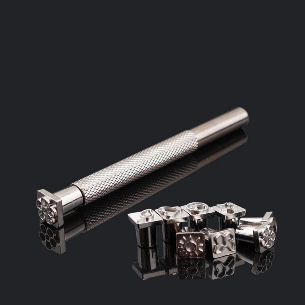 8-in-1 Leather Punch Set: Single Handle w/ Interchangeable Design Dies (8pcs Patterns)