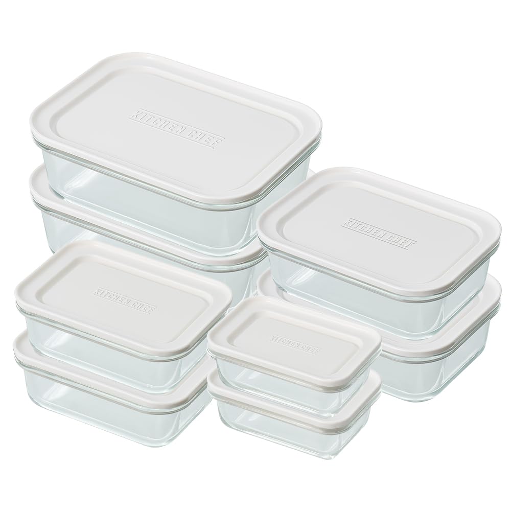 

Iris Ohyama Glass Storage Container Slim and Oven 8-Piece Heat-Resistant Set, Storage, Dishwasher, Microwave, Safe, TGS-8S, White, 1.5L