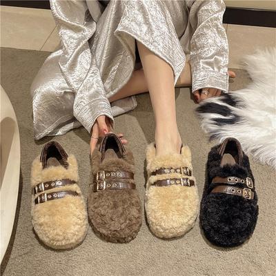 5Cm Thick-soled Lamb Wool Shoes for Women To Wear In Autumn and Winter New Lazy Velvet Leather Heel Comfortable Warm Cotton Shoes