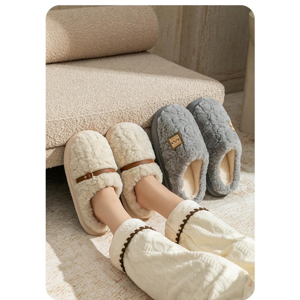 Wear Resistant, Anti Slip, Lightweight Plush Slippers with Warm and Thick Soles for Couples, Home Warming Cotton Slippers In Winter