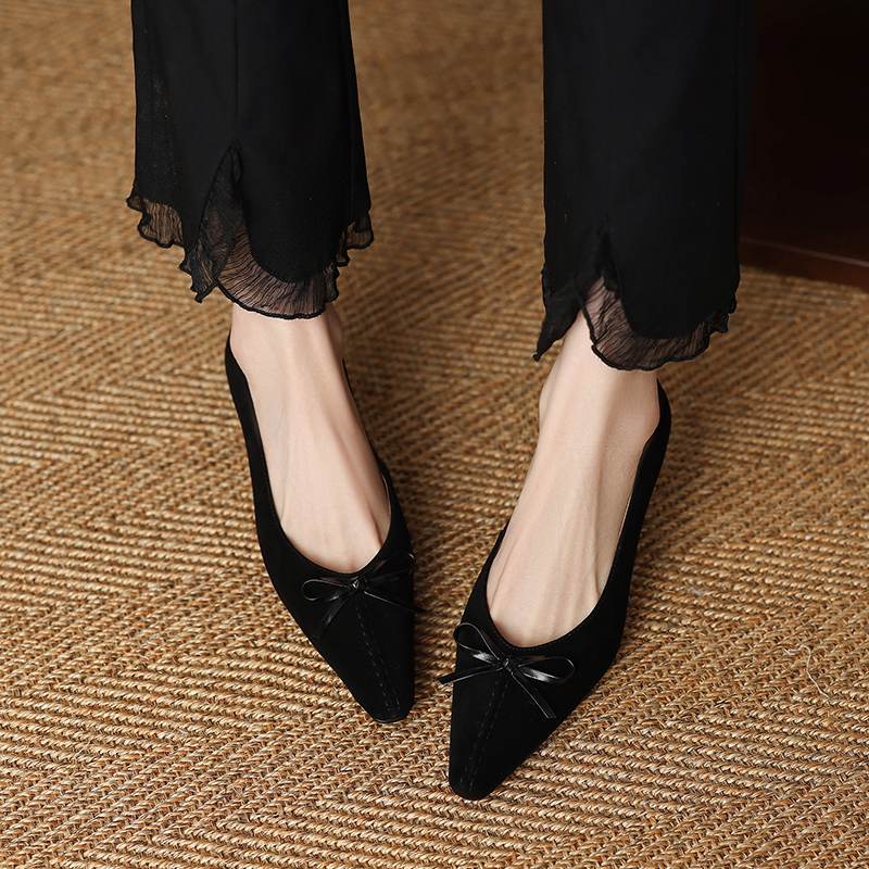 

Krazing Pot Suede Pointed Toe Size 40 High Heels Butterfly-knot Decoration Fashion Gladiator Autumn Pumps 40 чёрный