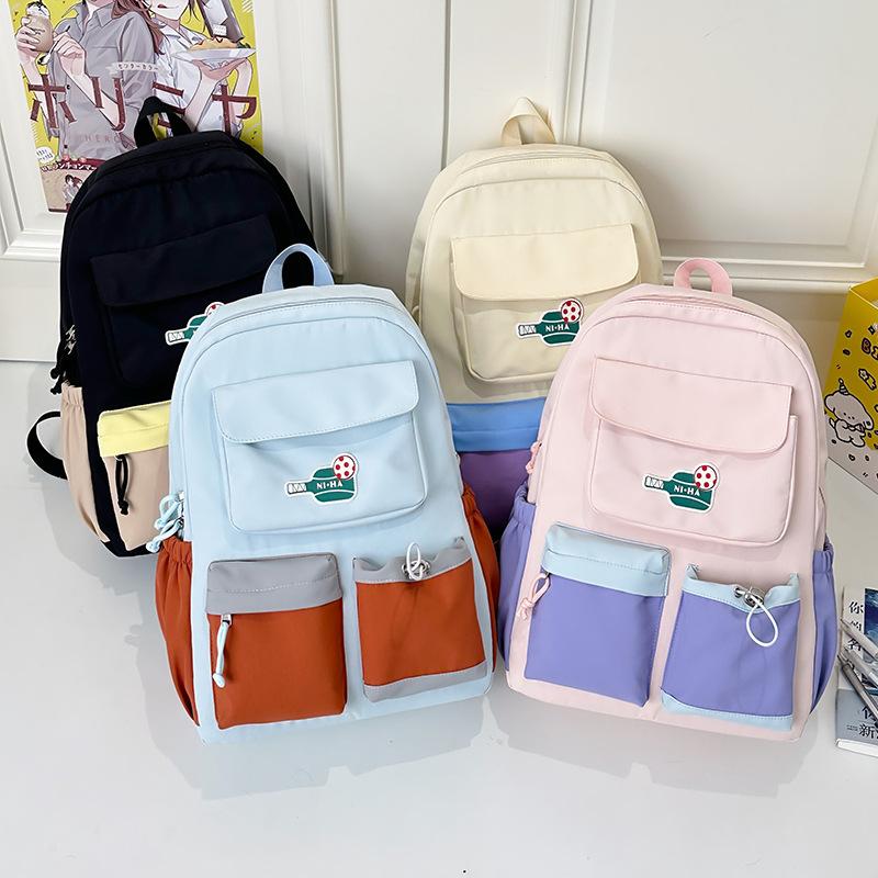 Schoolbag Lightweight schoolbag Student contrasting color design Simple middle school student college student backpack Outdoor travel Leisure