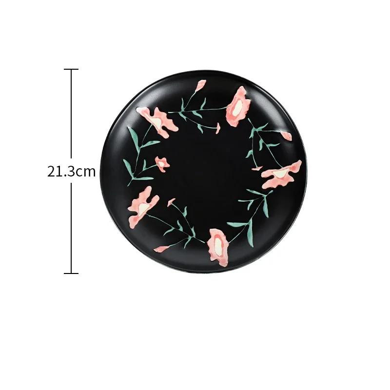 Retro Blumen Schwarz Weiß Keramik Teller High-End-Restaurant Köstliche Steak Platte Exquisite Home Reis Schalen Einzigartige Geschirr