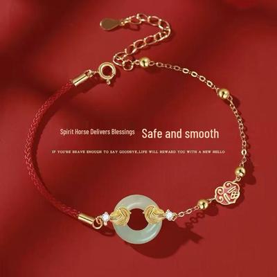 Bracciale Spiritoso di Giada Anno del Cavallo 2026: Gioielli con Nodo Cinese Corda Rossa Benedizioni da Donna