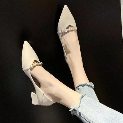 Coarse Heel Women's Shoes Autumn Single Shoes Women 2025 New Fashion Fairy Gentle Middle Heel Pointed Temperament High Heel Can Be Worn Twice
