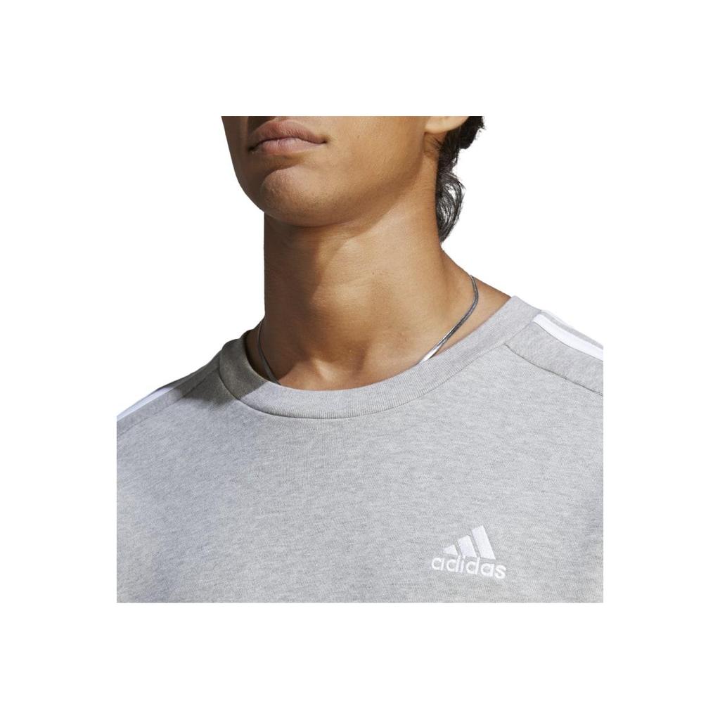 Adidas Essentials French Terry 3-Stripes Sweatshirt Medium Grey Heather Men Streetwear IC9319